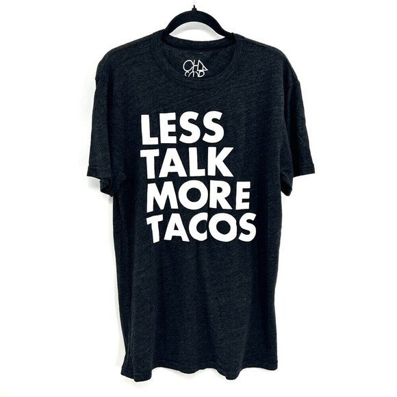 NWT CHASER Men's Dark Gray White Less Talk More Tacos Super Soft T-Shirt Large - Picture 1 of 4
